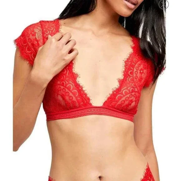 FREE PEOPLE Eyes on You Lace Plunge Bralette Red X-Large NEW - Picture 4 of 7